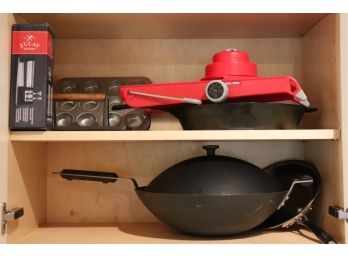 Cooking Items Includes Mandolin- Zulay Kitchen Sharpener- Old Mountain Skillet- Caphalon Wok Pan