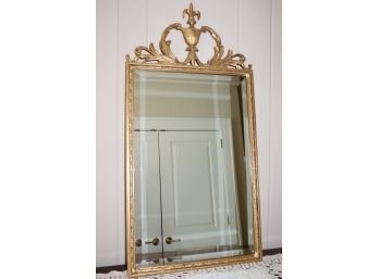 Elegant Carved Gold Colored Mirror With Fleur De Lis Crown - Nice Piece In Good Condition