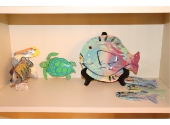 Mixed Collection Includes Signed Hand Painted Fish Plate & Fish Coasters