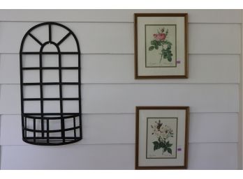 Decorative Framed Floral Prints In Matted Frames And Wall Window Basket