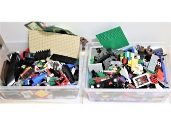 2 Plastic Bins Filled With Assorted Lego Pieces