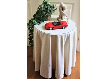 Decorative Skirted Table With Cover - Burago Corvette In Italy & Stamped Golf Statue