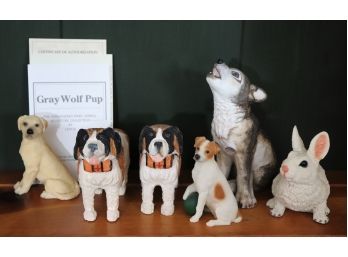 Decorative Collection Includes Carved Wood St. Bernards, Lennox Grey Wolf Pup Endangered Baby Animal Sculpture