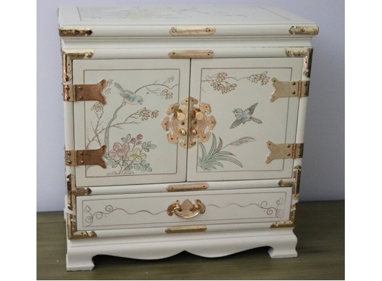 Hand Painted Oriental Jewelry Treasure Chest With 4 Drawers