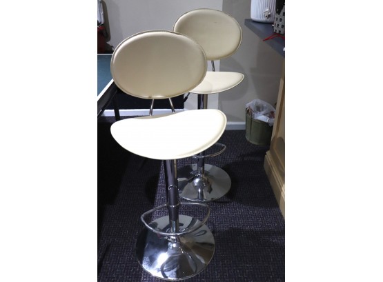 Pair Of Modern Leather Bar Height Stools