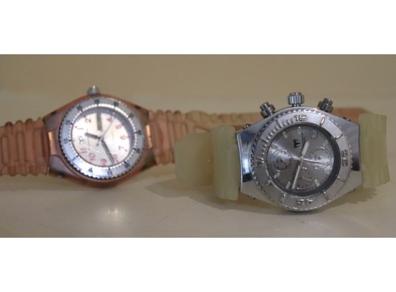 Pair Of Women's Techno Marine Watches With Jelly Plastic Bands