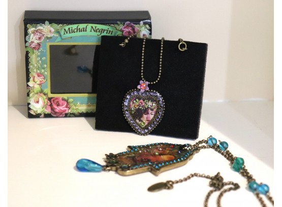 Costume Jewelry By Michal Negrin McGinnis  Heart & Hamsa Hand Necklaces