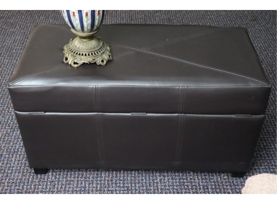 Hand Painted Crackle Glaze Footed Vase & Bonded Leather Ottoman