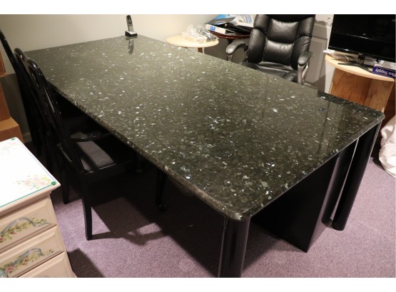 Vintage Solid Black Granite Beveled Edge Dining Table Or Desk