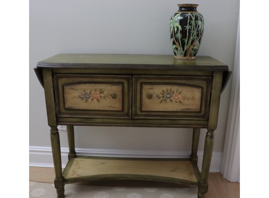 Antiqued & Distressed Hand Painted Drop Leaf Side Board Cabinet