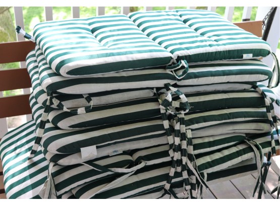 10 Green & White Striped Outdoor Chair Cushions