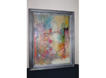 Framed Bright Abstract Painting On Canvas Signed