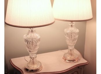Pair Of Cut Crystal Table Lamps With Brass Hardware