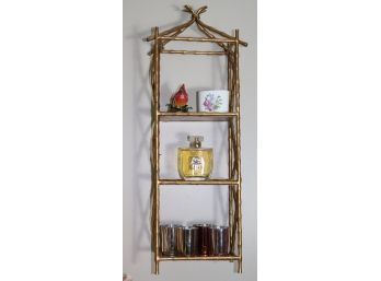Bamboo Style Metal 3 Tier Wall Hanging Shelf Unit With Decorative Accessories
