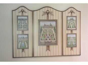 3 Panel Screen With Architectural Garden Depictions