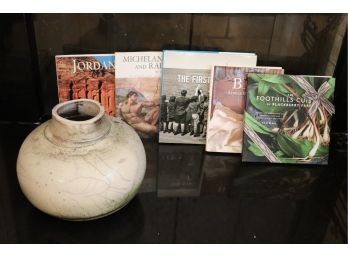 Reiki Hand Thrown Antique Natural Pottery With Assorted Coffee Table Books