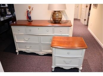 Shabby Chic Style Nightstand & 7 Drawer Dresser With Decorative Accessories