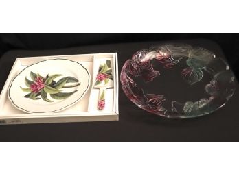 Andrea By Sadek Cake Serving Set & Hand Painted Glass Platter