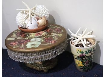 Assorted Seashells, Painted Pottery & Decorative Centerpiece