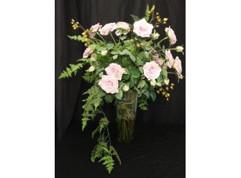 Fabulous Rose Silk Flower Arrangement In Faux Water Filled Vase