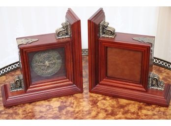 Pair Of Wood Photo Frame & Clock Book Ends By The Bombay Company