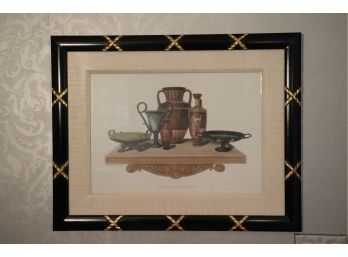 Framed Lithograph Of Greek Pottery By Henry Moses In Fabulous Black Frame