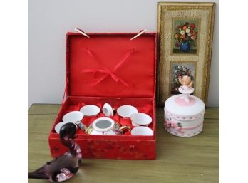 Decorative Tea Set With Chest & Vintage  Accessories
