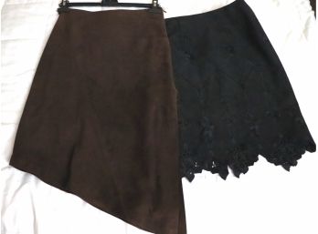 Pair Of Black & Brown Suede Skirts By Kay Unger & Vakko