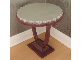 Dark Mauve Lacquered & Silver Leaf Scalloped Edged Top Occasional Table