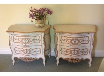 Pair Of Custom Painted Louis XVI Style 2 Drawer Chests