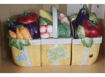 3 Piece Hand Painted Ceramic Vegetable Basket