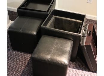 Storage Ottomans With Reversible Tray & Square Poufs