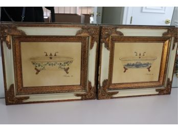 2 Vintage Ornate Wood Framed Bathtub Prints By Kamboa