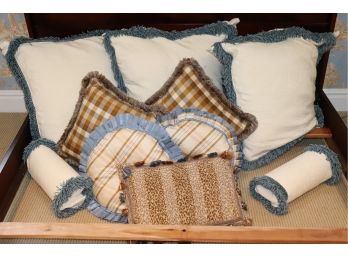 Lot Of Custom Decorative Top Of Bed Pillows In Blue/Cream/Amber