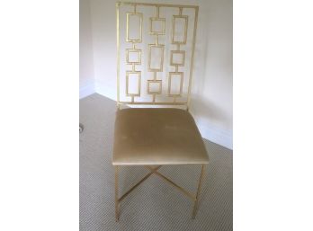 Gold Finished Metal Square & Rectangle Back Upholstered Seat Chair