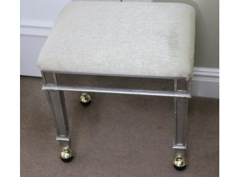 Vanity Stool On Casters With Antiqued Mirror & Upholstered Seat