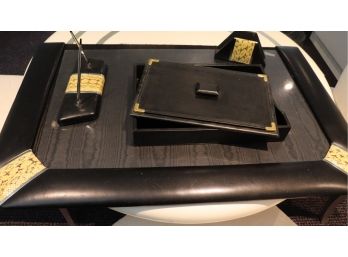 Vintage Detailed Black & Exotic Leather Desk Accessories