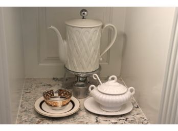 Porcelain Coffee Pot With Sterno Stand & Assorted Serving Pieces