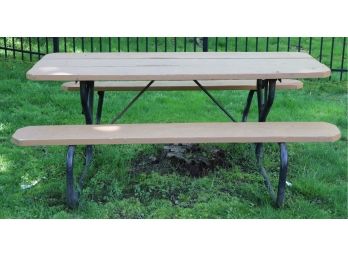 Classic Redwood Picnic Table With Black Tubular Metal Frame
