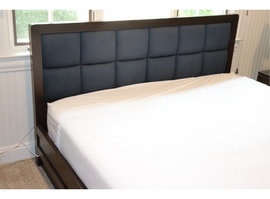 Custom Queen Size Bed Frame With Padded Headboard - Quality Navy Blue Fabric- No Mattress