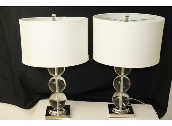 Beautiful Pair Of Quality Glass Lamps With A Sphere Shape Design