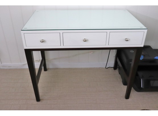 Modern Desk With Glass Top In Very Good Condition, Nice Simple Clean Look - With Brushed Metal Knobs