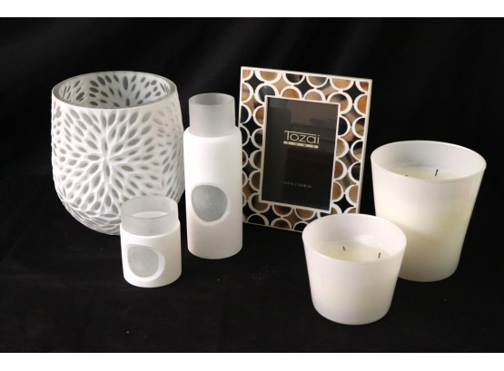 Candle Holders Includes London Tom Dixon, Designer Vase With Hive Design- Frosted Glass Includes Tozai Fra