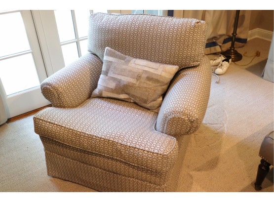 Cozy Armchair On Swivel Base With Custom Design Fabric Includes Fiore By Auskin Pony Hair Pillow