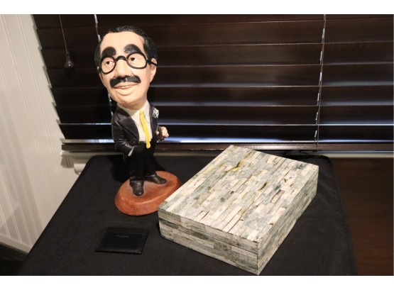Decorative Box, Saint Laurent Card Holder & Groucho Marx Statue
