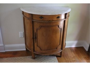 Quality French Country Style Demilune Cabinet With Marble Top & Beveled Edge - Contents Not Included