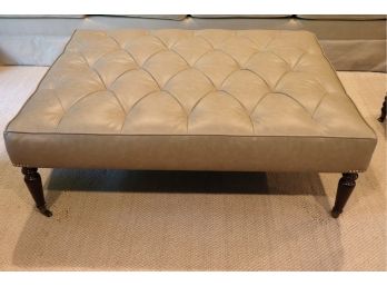 Quality Tufted Ottoman With Nail Head Detail &Turned Wood Legs With Brass Casters