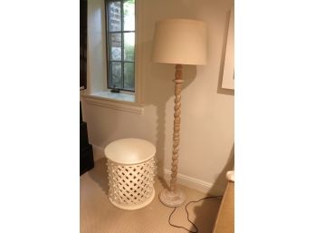 Small Round Side Table & Spiral Wood Floor Lamp