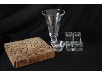 Beautiful Etched Vase, Tree Branch Cutting Board & Quality T- Light Candle Holders
