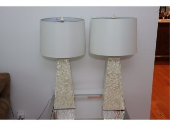 Pair Of Beautiful Surya Shell Like Finished Lamps With A Unique Shape & Drum Style Shades